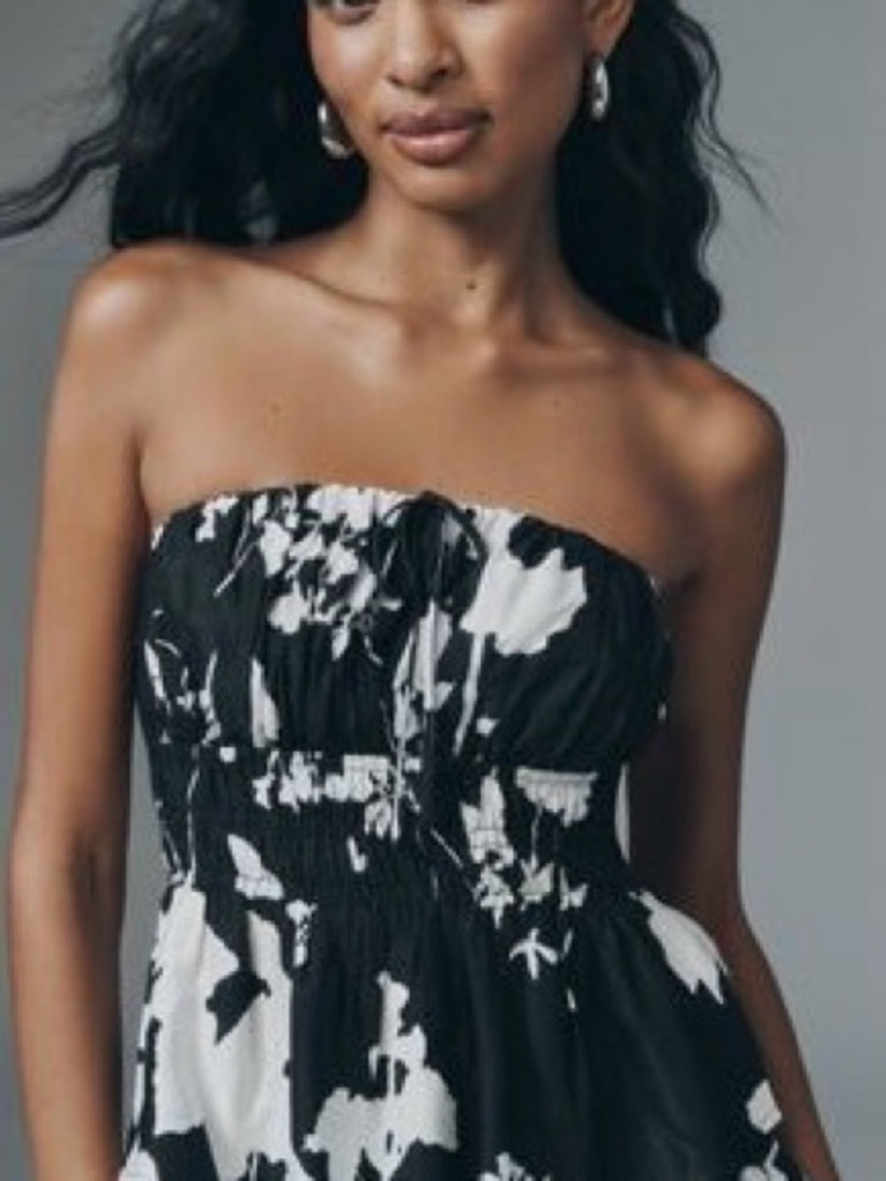 Anthropologie Black & White Strapless Floral Dress